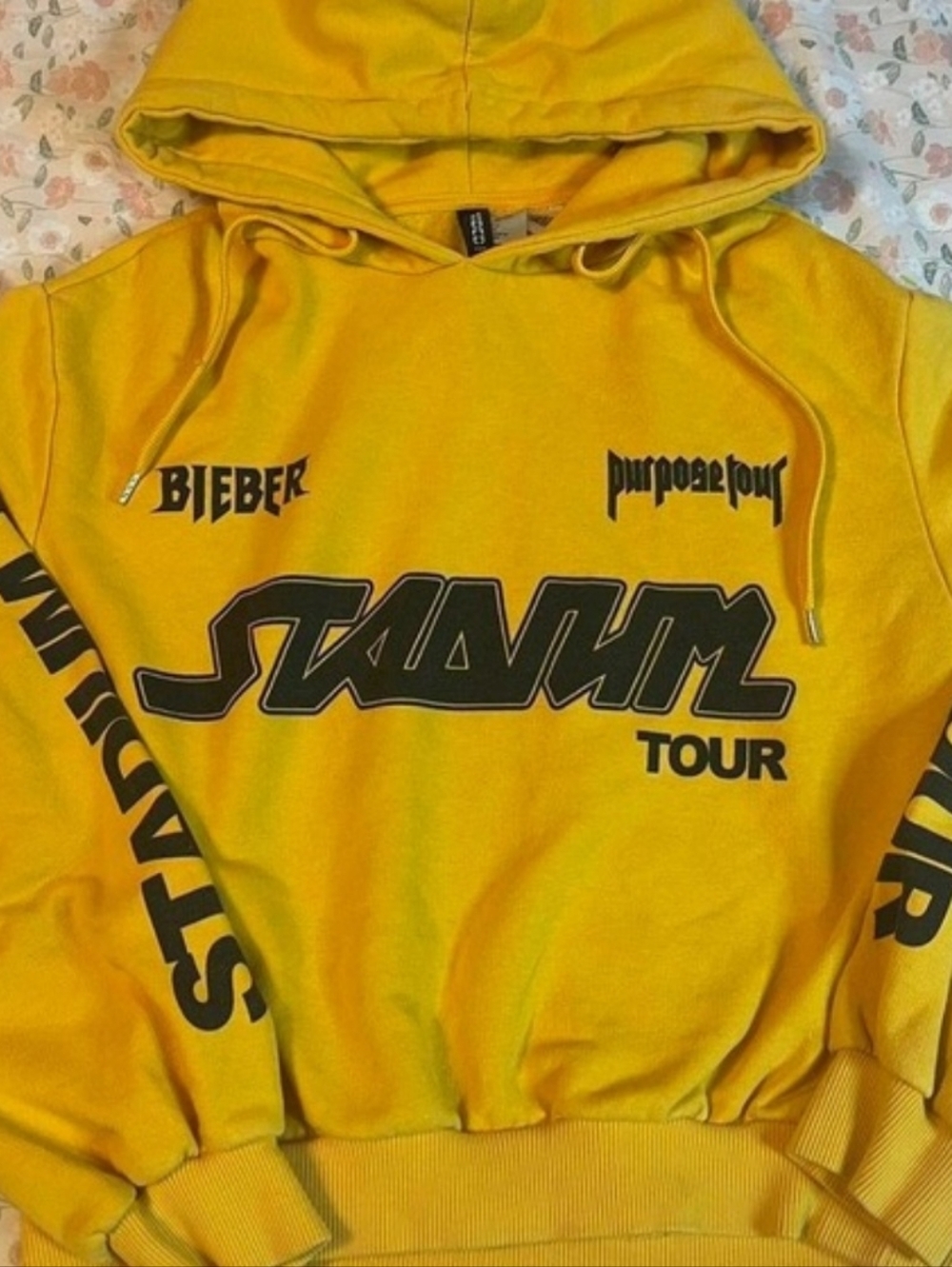 Justin Bieber Purpose Stadium Tour Stadium Hoodie Yellow Sweatshirt Merch Sz S